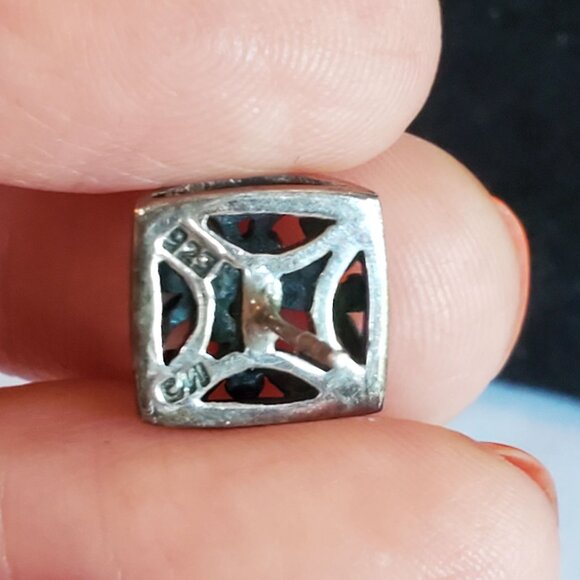 Vintage Modern Sterling Silver Stud Earring Square Cut Silver Tone - Picture 6 of 6